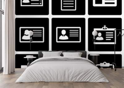 Vector black id card icon set Wall mural