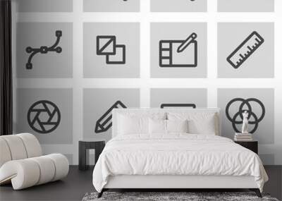 Vector black line graphic design icons set Wall mural