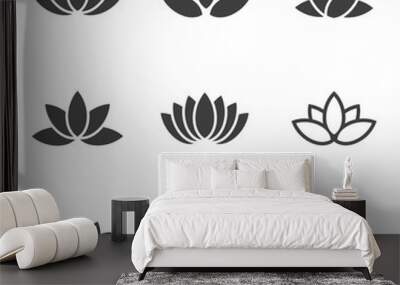 Vector black lotus icons set on white background. Lotus plant. Lotus flower Wall mural