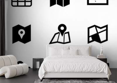 vector black map icon set. map icon object, map icon picture, map icon image - stock vector Wall mural