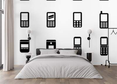 vector black mobile phone icon set Wall mural