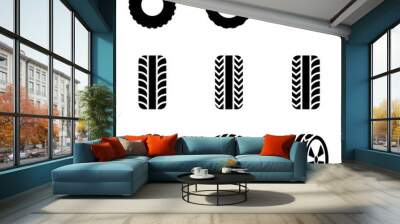 Vector black tire icon set Wall mural