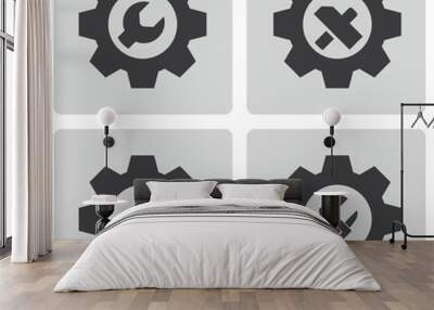 Vector black tools in gear icons set Wall mural