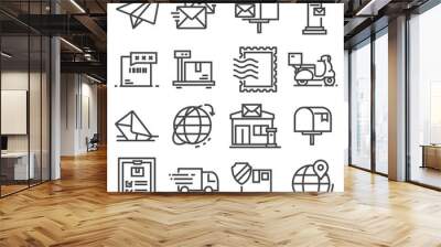 Vector line post service icons set on white background Wall mural