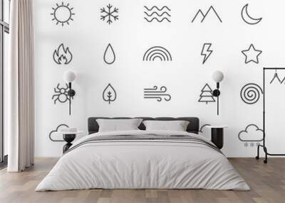 Collection of nature thin line icons Wall mural