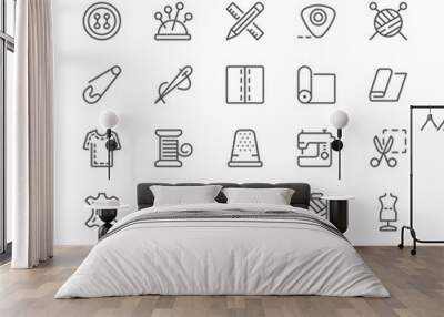 Collection of sewing related line icons. 48x48 Pixel Perfect. Editable stroke Wall mural