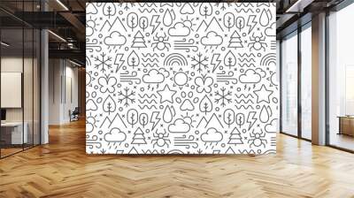 Nature seamless pattern with icons in thin line style Wall mural