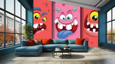 Cartoon monster emotions faces set. Cute monster faces with different expressions. Best for children supplies and party designs. Vector illustrations collection. Wall mural