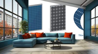 The main solar panel types, vector illustration of monocrystalline, polycrystalline and thin film solar panel isolated on white background Wall mural