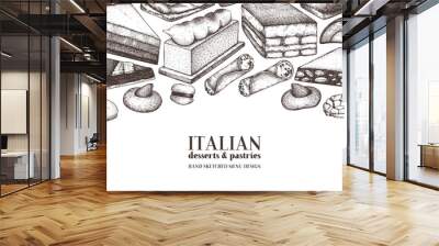 talian desserts illustrations collection. Vector baking and pastries background.  Wall mural