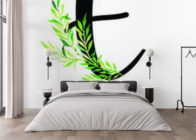 Letter Alphabet with Watercolor Leaves Background Wall mural