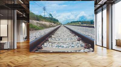 Train tracks in the city.Train tracks perspective. Wall mural