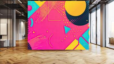 90s retro aesthetic with vibrant colors, geometric shapes, minimalist, copy space, illustration style Wall mural