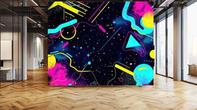 an 80s inspired poster background, featuring abstract illustrations and shapes, quirky neon artwork Wall mural