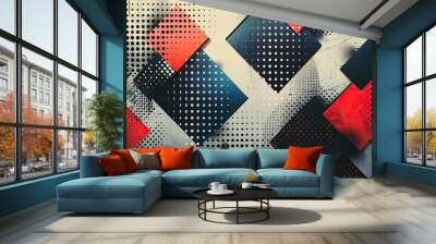 big outlined squares and halftone background design, clean, flat background, duo tone color Wall mural