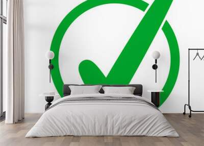 Green check mark symbol and icon for approved design concept and web graphic on white background. Wall mural