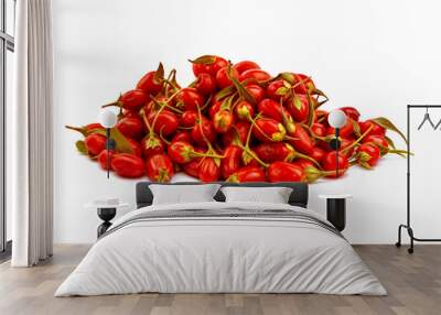 Fresh organic goji berries isolated on a white background, showcasing their vibrant red color and healthy appeal. Ideal for superfood marketing and healthy lifestyles. Wall mural