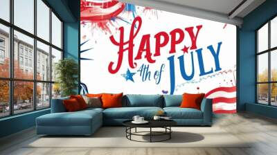 4th of July independence day banner with american flag, statue of liberty and text 