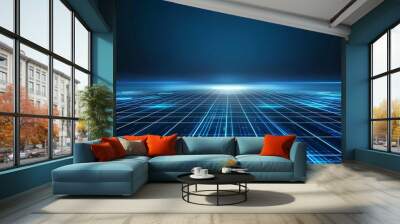 A blue grid background with white lines, glowing and futuristic, with a technology theme Generative AI Wall mural