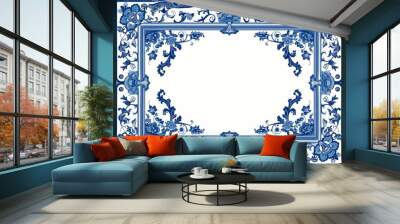 a blue ornamental frame with border for a diploma Generative AI Wall mural