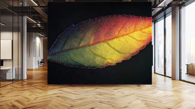 A close-up of the edge of an autumn leaf, with rich colors blending from green to red and yellow, creating a beautiful gradient effect Generative AI Wall mural