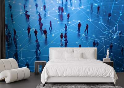 a group of people are connected to network points Generative AI Wall mural