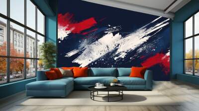 A navy blue, white and red brush stroke pattern The dark navy blue background Generative AI Wall mural