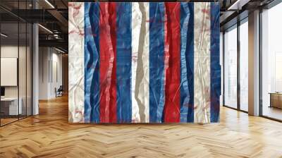 A red, white and blue striped plastic tarp cloth background with vertical stripes of the colors in the style of American flag Generative AI Wall mural