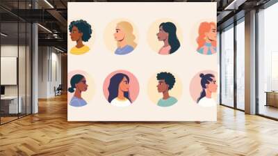 A set of simple round profile pictures for people Generative AI Wall mural