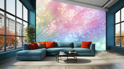 A soft pastel rainbow glitter background with lots of sparkles and space for text Generative AI Wall mural