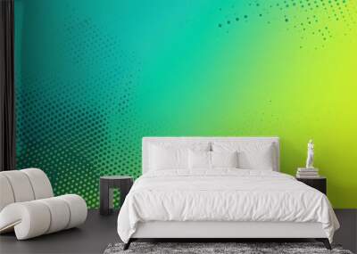 A teal and lime green background with a halftone pattern, retro, simple Generative AI Wall mural