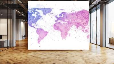 A world map made of lines connecting cities, with purple and blue colors on a white background Generative AI Wall mural