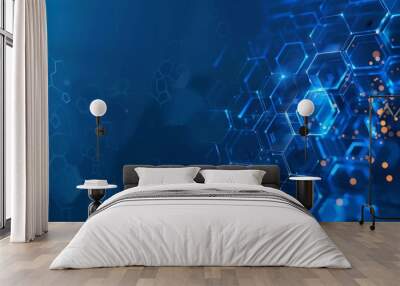 Abstract blue background with digital data and hexagons, technology illustration for web banner design template Digital marketing concept Generative AI Wall mural