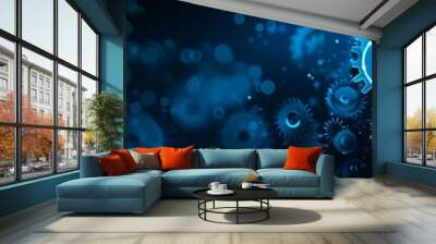 Abstract blue digital technology background with gears and cogs, dark color palette Generative AI Wall mural