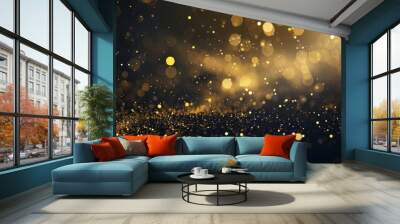 Abstract bokeh lights and stars on black background, luxury abstract background with golden glittering particles Generative AI Wall mural