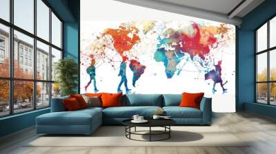 Abstract digital technology network with people and globe on a white background Generative AI Wall mural