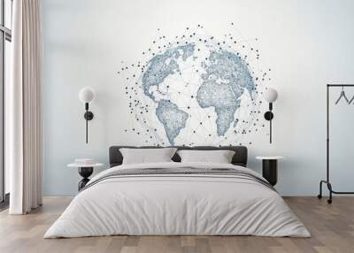 Abstract global network concept with planet Earth and connecting lines and dots, a technology background for the internet of things or business exchange Generative AI Wall mural