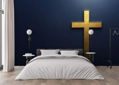 abstract golden cross on navy blue background with space for copy Generative AI Wall mural