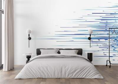 Abstract linear blue lines pattern on white background technology line, speed motion, fast forward concept design for banner or web template Generative AI Wall mural