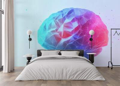 Abstract polygonal brain with colorful triangles on a white background Digital AI technology concept of artificial intelligence and machine learning in a modern design template Generative AI Wall mural