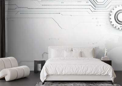 Abstract technology background with gears and circuit board lines with an emphasis on mechanical elements such as cogs or levers in various sizes Generative AI Wall mural