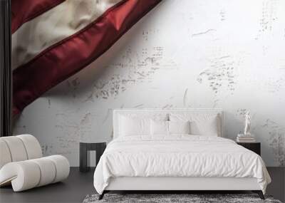 American flag with a cross hanging on a wall in front of a white background banner Generative AI Wall mural