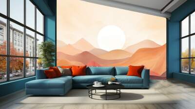 an abstract watercolor illustration of mountains and sun with sunburst design Generative AI Wall mural