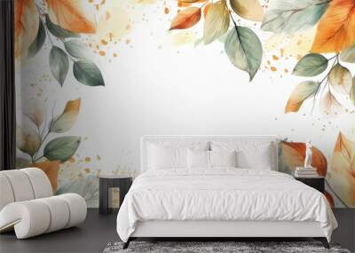 Autumn background with watercolor leaves and white space for text, beautiful autumn background with copy feminine spaces for decoration and design on the theme of fall season and nature Generative AI Wall mural