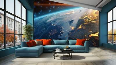 background of planet earth with blue sky and light rays, global network concept, connectivity all over the world Generative AI Wall mural