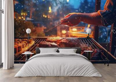 barbecue grill with steak cooking Generative AI Wall mural