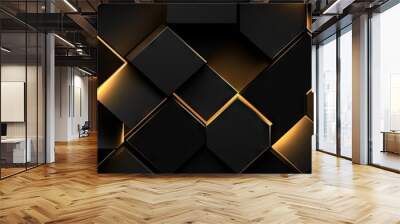 black and gold hexagonal seamless pattern with geometric lines Generative AI Wall mural