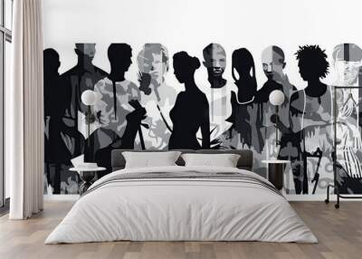 black and white pattern of people silhouettes on a background Generative AI Wall mural