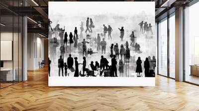 black and white pattern of people silhouettes on a background Generative AI Wall mural