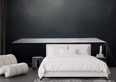 Black background with soft light on the right side illuminating grey table cloth Generative AI Wall mural